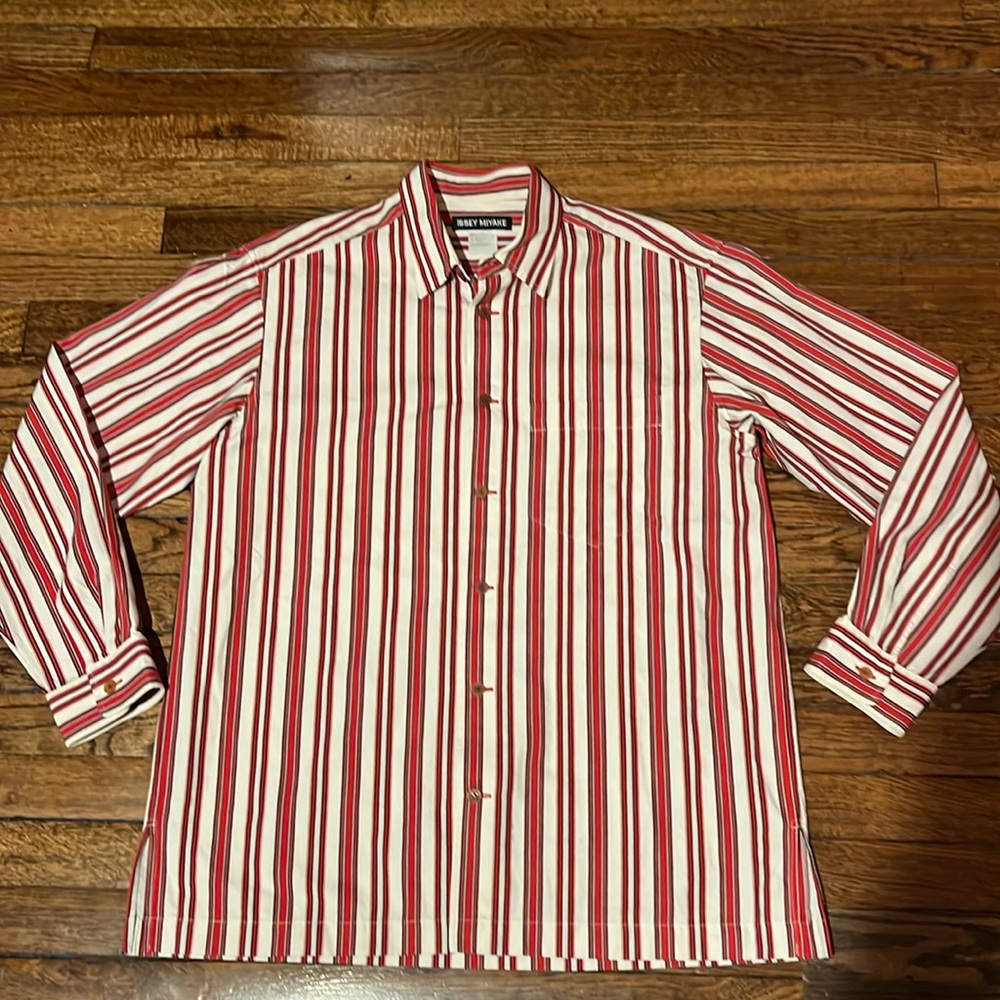 Issey Miyake Red and White Striped Men's Shirt